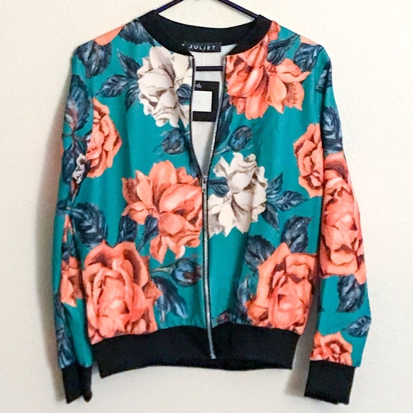 LAST1️⃣Juliet•Green Floral Full Zip Bomber Jacket - Picture 3 of 7